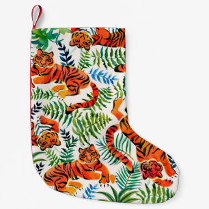 Nahtloses Muster mit lackierten Aquarellttigern Kleiner Weihnachtsstrumpf