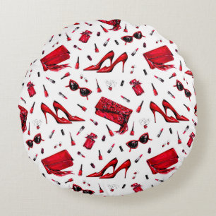 Nahtloses Muster mit Mädchen in roter Farbe Rundes Kissen