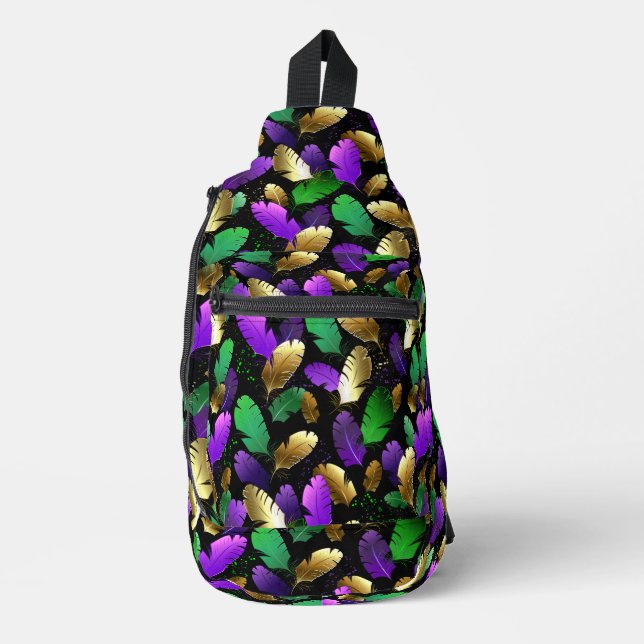 Nahtloses Muster mit Mardi Gras-Federn Crossbody Bag (Vorderseite)