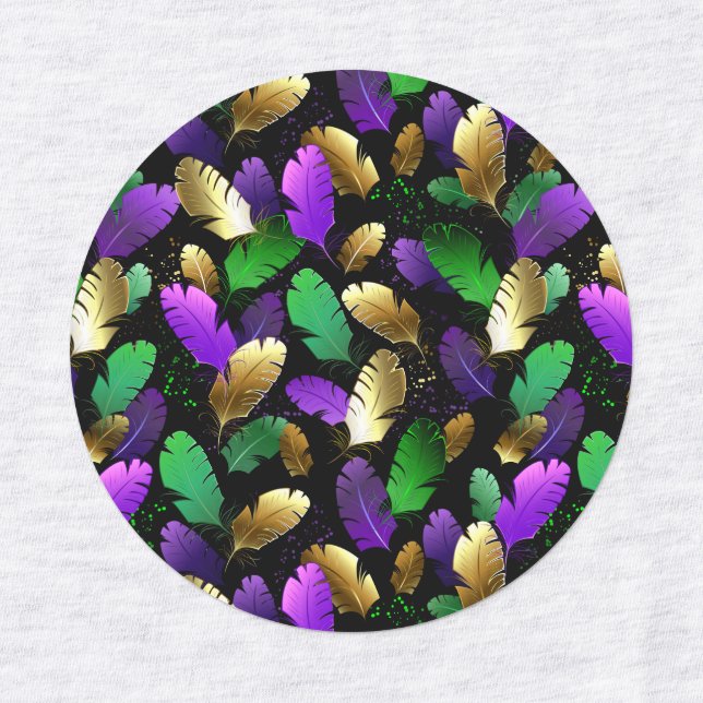 Nahtloses Muster mit Mardi Gras-Federn Etiketten (Design 1)