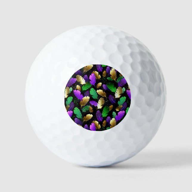 Nahtloses Muster mit Mardi Gras-Federn Golfball (Vorderseite)