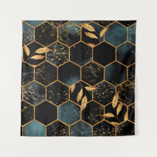 Nahtloses Muster mit Marmorhexagon und goldener Le Wandteppich