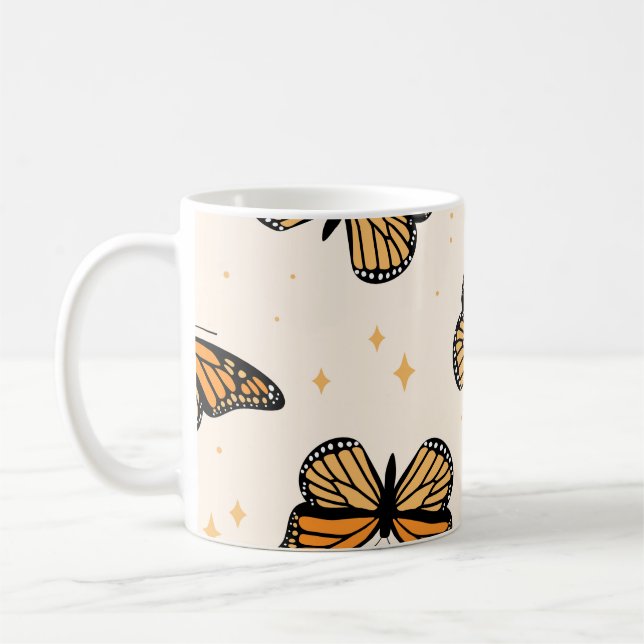 Nahtloses Muster mit monarchischen Schmetterlingen Kaffeetasse (Links)