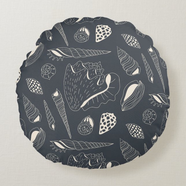 Nahtloses Muster mit Muscheln Rundes Kissen (Vorderseite)