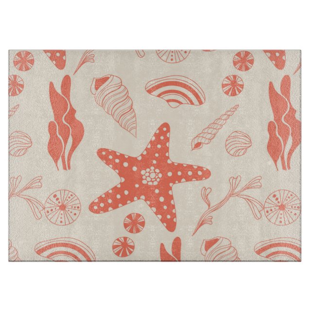 Nahtloses Muster mit Muscheln Schneidebrett (Vorderseite)