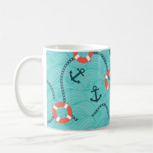 Nahtloses Muster mit nautischen Attributen. Freeha Kaffeetasse