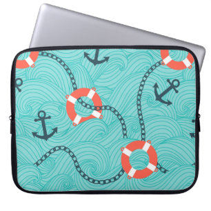 Nahtloses Muster mit nautischen Attributen. Freeha Laptopschutzhülle