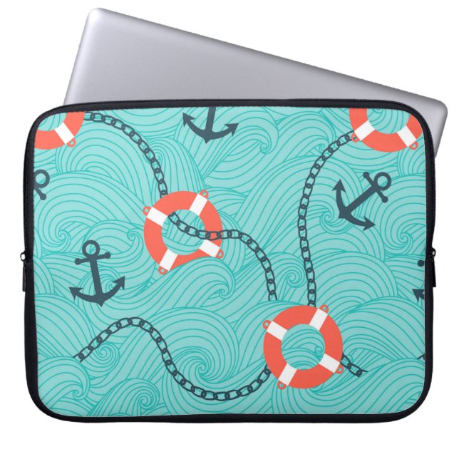 Nahtloses Muster mit nautischen Attributen. Freeha Laptopschutzhülle (Vorderseite)