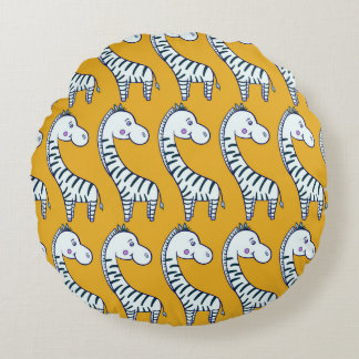 Nahtloses Muster mit niedlichem Cartoon zebras gel Rundes Kissen