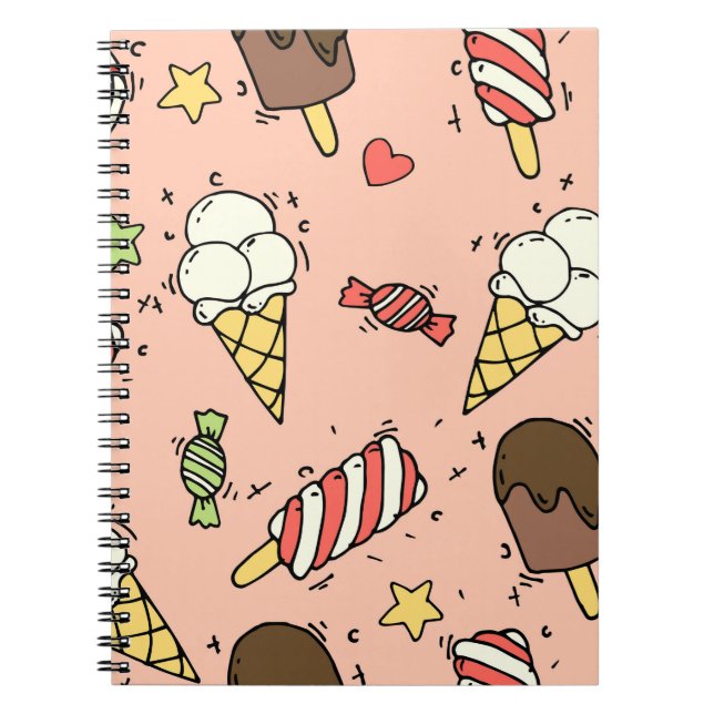 Nahtloses Muster mit niedlichem Eis und Lollipops Notizblock (Vorderseite)