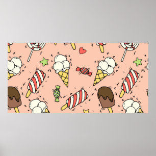 Nahtloses Muster mit niedlichem Eis und Lollipops Poster
