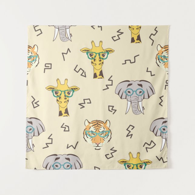 Nahtloses Muster mit niedlichen afrikanischen Tier Wandteppich (Vorderseite)