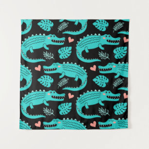 Nahtloses Muster mit niedlichen Cartoon-Krokodilen Wandteppich