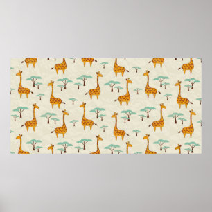 Nahtloses Muster mit niedlichen Giraffen und Bäume Poster