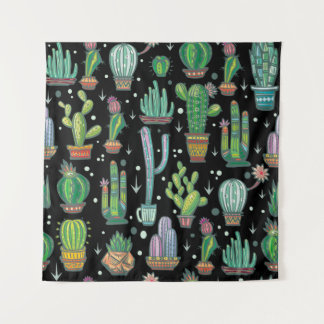 Nahtloses Muster mit niedlichen Kakteen Wandteppich