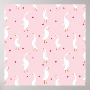 Nahtloses Muster mit niedlicher Ente mit Herz auf Poster