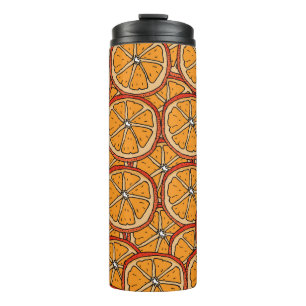 Nahtloses Muster mit Orange. Endlose Textur Thermosbecher