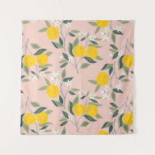 Nahtloses Muster mit Orangenzweigen in Blüte Wandteppich