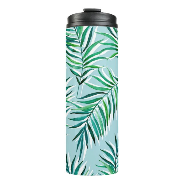 Nahtloses Muster mit Palmfäden. Aquarellha Thermosbecher (Vorderseite)
