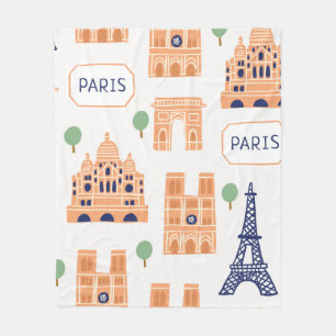 Nahtloses Muster mit Pariser Sehenswürdigkeiten p Fleecedecke