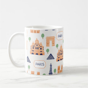 Nahtloses Muster mit Pariser Sehenswürdigkeiten pa Kaffeetasse
