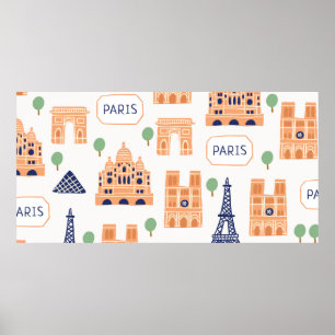 Nahtloses Muster mit Pariser Sehenswürdigkeiten pa Poster