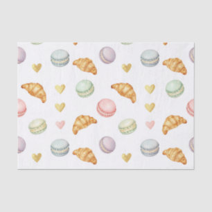 Nahtloses Muster mit Pastell-Macarons und Croissan Seidenpapier