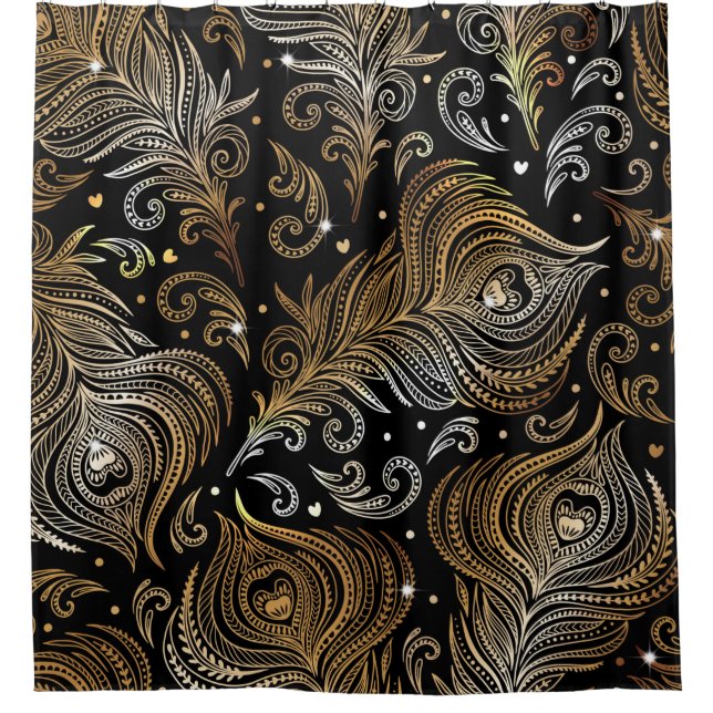 Nahtloses Muster mit Pfauenfedern. Freehand d Duschvorhang (Vorderseite)