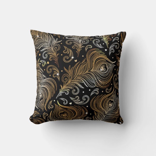 Nahtloses Muster mit Pfauenfedern. Freehand d Kissen (Vorderseite)