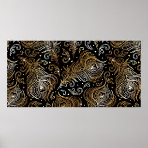 Nahtloses Muster mit Pfauenfedern. Freihand d Poster