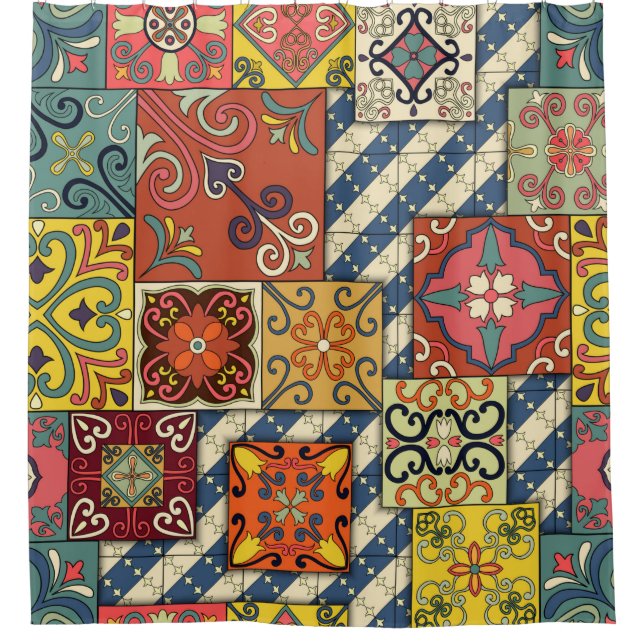 Nahtloses Muster mit portugiesischen Fliesen in Ta Duschvorhang (Vorderseite)