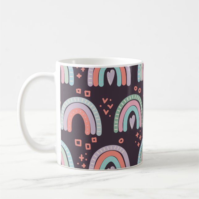  Nahtloses Muster mit Regenbogen und Regentropfen Kaffeetasse (Links)