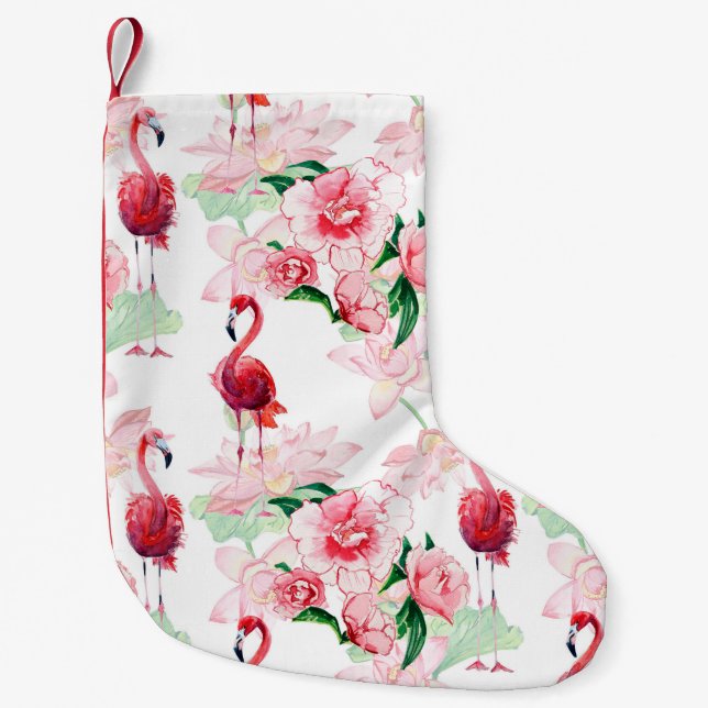 Nahtloses Muster mit rosa Flamingo Kleiner Weihnachtsstrumpf (Vorderseite)