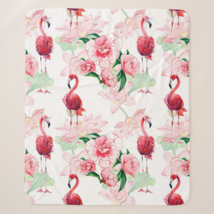 Nahtloses Muster mit rosa Flamingo Sherpadecke