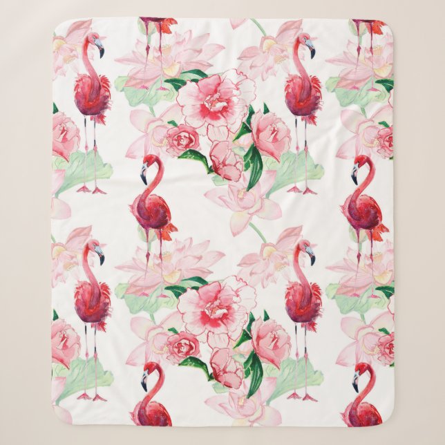 Nahtloses Muster mit rosa Flamingo Sherpadecke (Vorderseite)