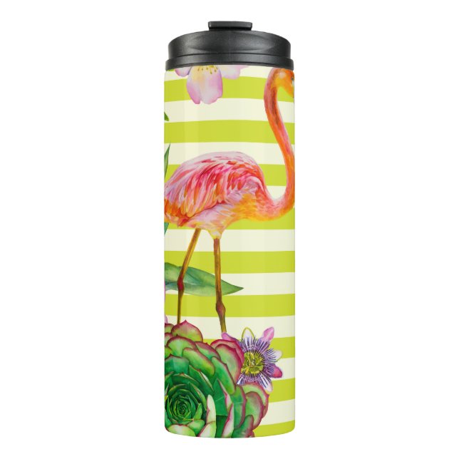  Nahtloses Muster mit rosa Flamingo und exotischem Thermosbecher (Vorderseite)