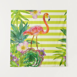 Nahtloses Muster mit rosa Flamingo und exotischem Wandteppich