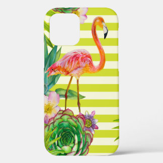 nahtloses Muster mit rosa Flamingo und exotischen  iPhone 12 Hülle