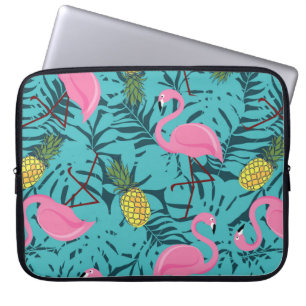 Nahtloses Muster mit rosa Flamingos und grünem Pin Laptopschutzhülle