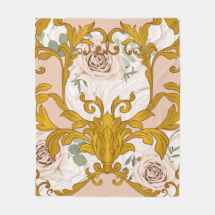 Nahtloses Muster mit Rosen und barocken goldenen E Fleecedecke