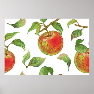 Nahtloses Muster mit roten Äpfeln. Realistischer V Poster