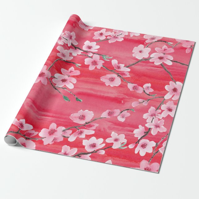 Nahtloses Muster mit schönem Kirschblütenflor Geschenkpapier (Ungerollt)