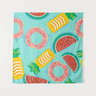 Nahtloses Muster mit Schwimmern im Pool. Ananas Wandteppich
