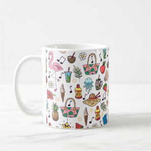 Nahtloses Muster mit Sommerelementen. Darstellung Kaffeetasse
