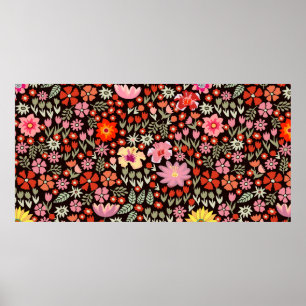 Nahtloses Muster mit Sonnenblumen, Tulpen Poster