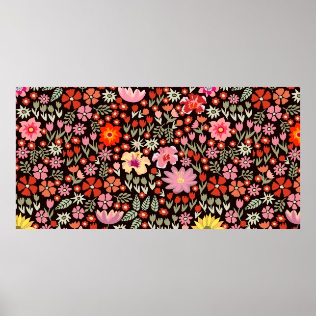 Nahtloses Muster mit Sonnenblumen, Tulpen Poster (Vorne)