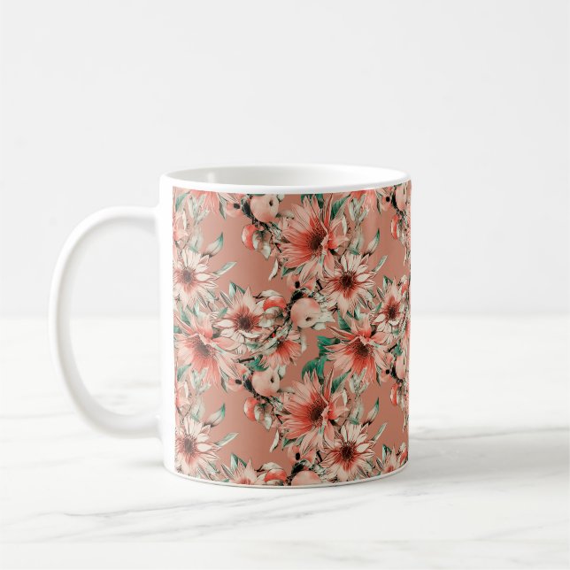 Nahtloses Muster mit Sonnenblumen und Äpfeln Kaffeetasse (Links)