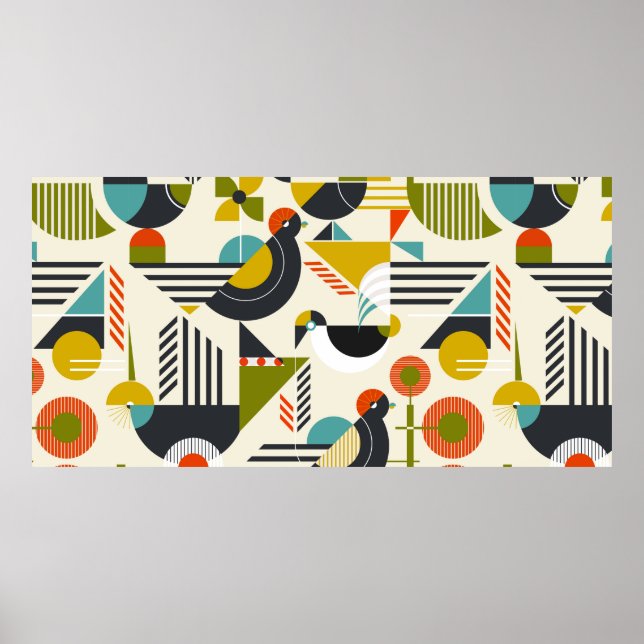 Nahtloses Muster mit stilisierten Vögeln in Retro  Poster (Vorne)