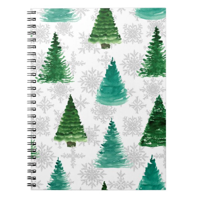 Nahtloses Muster mit Tannenbaum und Schneeflocken. Notizblock (Vorderseite)