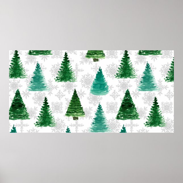 Nahtloses Muster mit Tannenbaum und Schneeflocken. Poster (Vorne)